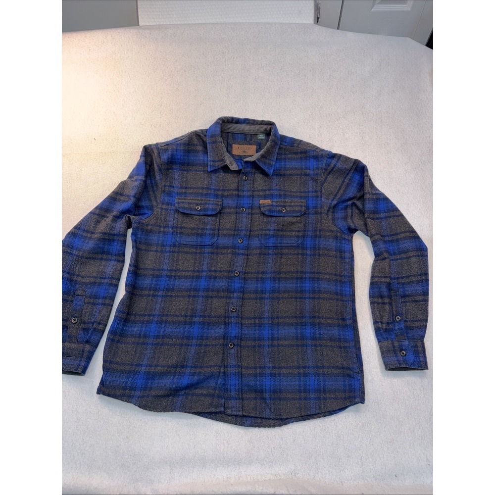Orvis Men's Long Sleeve‎ Button-Down Plaid Flannel Shirt, Blue/Grey, Size L.arge